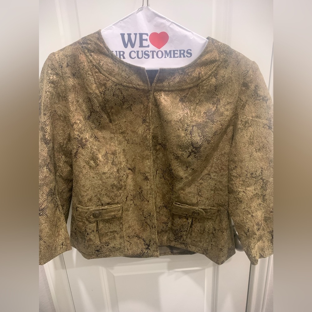 Dress Barn Snake Print Three Quarter Sleeve Open Front Blazer Sz Lg W 2 Pockets.